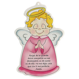 Geformte rosa Ikone mit Engel-Gottes Gebet auf Spanisch