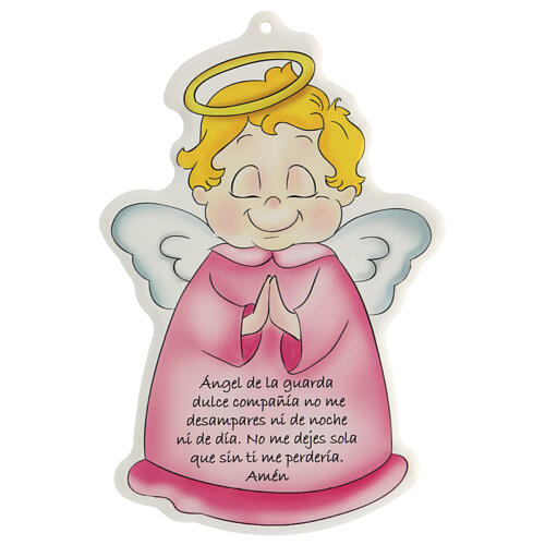 Pink Angel of God icon with Spanish prayer printed 1