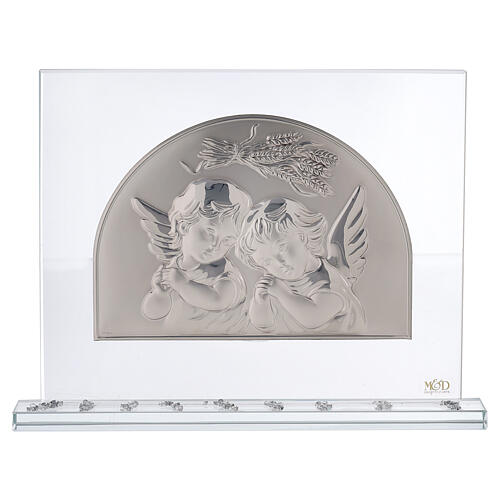 Quadretto angioletti vetro argento bilaminato 20x25 cm 1