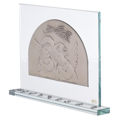 Quadretto angioletti vetro argento bilaminato 20x25 cm 2