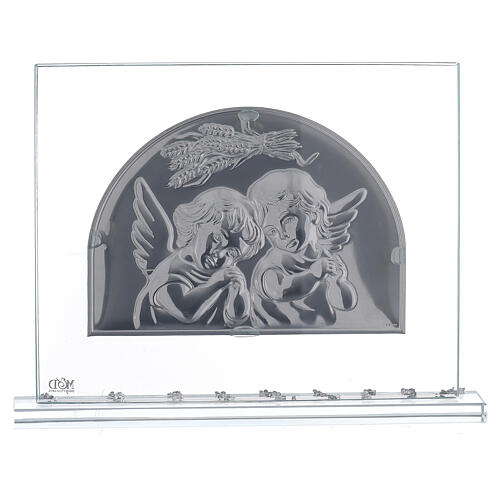 Quadretto angioletti vetro argento bilaminato 20x25 cm 3