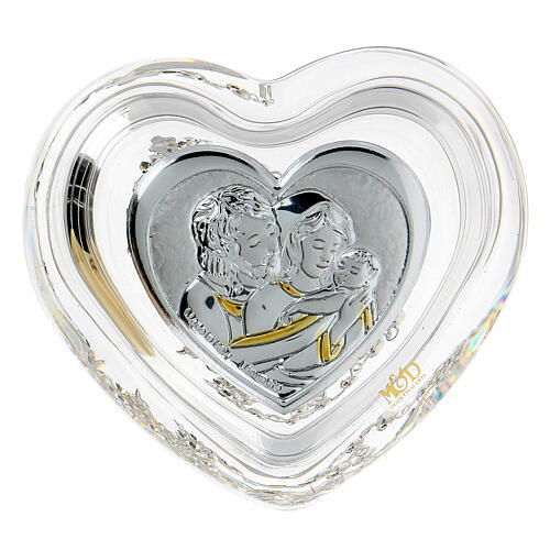 Boîte coeur avec chapelet Sainte Famille 9 cm 3