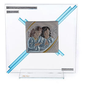 Glass picture with angels, turquoise cross, 18x17 cm