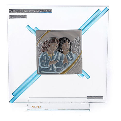 Glass picture with angels, turquoise cross, 18x17 cm 1