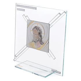 Glass picture with Jesus Christ, white cross, 18x17 cm