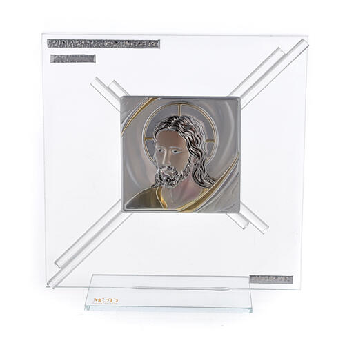 Glass picture with Jesus Christ, white cross, 18x17 cm 1