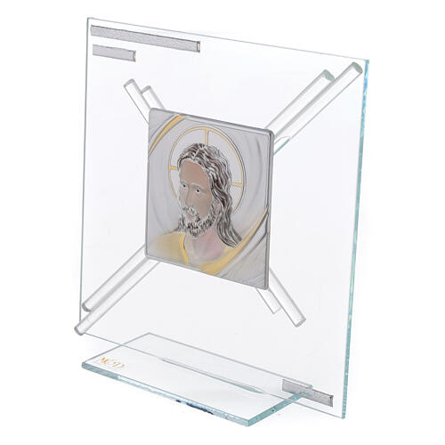 Glass picture with Jesus Christ, white cross, 18x17 cm 2