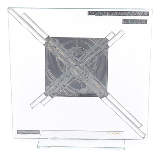Glass picture with Jesus Christ, white cross, 18x17 cm 3