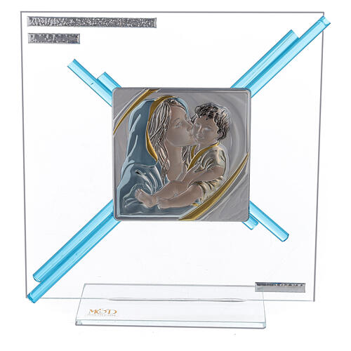 Glass picture with Maternity, white cross, 18x17 cm 1