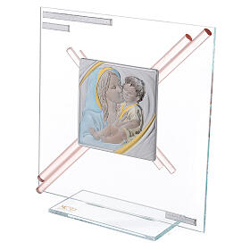 Glass picture with Maternity, pink cross, 18x17 cm
