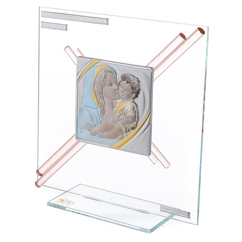 Glass picture with Maternity, pink cross, 18x17 cm 2