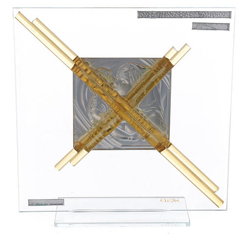 Glass picture with Maternity, topaz cross, 18x17 cm 3