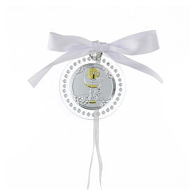 Holy Communion medallion, white strass, 6 cm