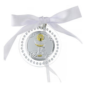 Holy Communion medallion, white strass, 6 cm