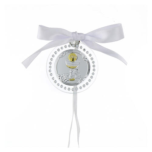 Holy Communion medallion, white strass, 6 cm 1
