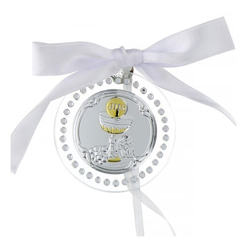 Holy Communion medallion, white strass, 6 cm 2