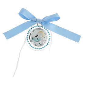 Medalhão Anjos cristais azuis claros 6 cm