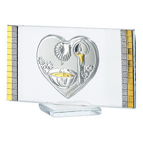 Lembrancinha batismo quadro 4x7 cm vidro e prata bilaminada