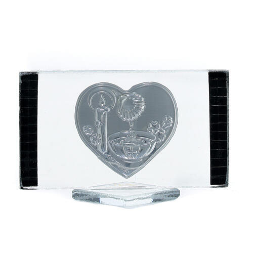 Baptism favor square 4x7 cm glass and bilaminate 3