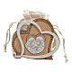 Wood heart-shaped favour with Holy Family and fabric bag 3 in s1