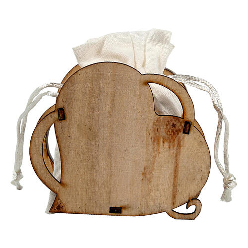 Heart Holy Family wood favor bag 7cm 3