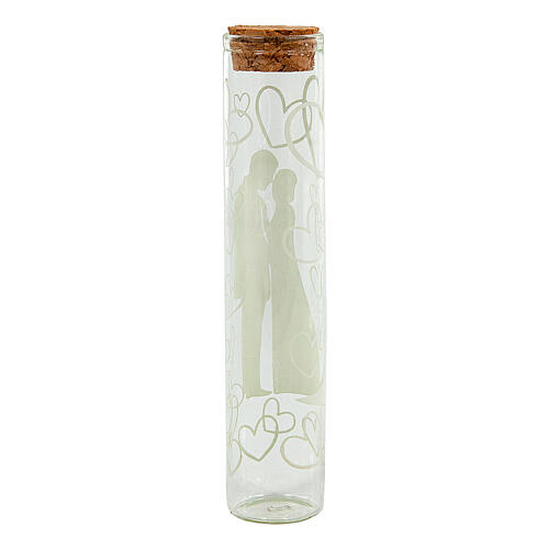 Glasröhrchen mit Korkverschluss, Hochzeitsmotiv, 12x2 cm 2