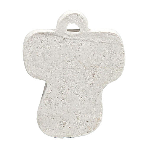 Tau-shaped favour pendant, wood and plaster, 1.2x1.2 in 3