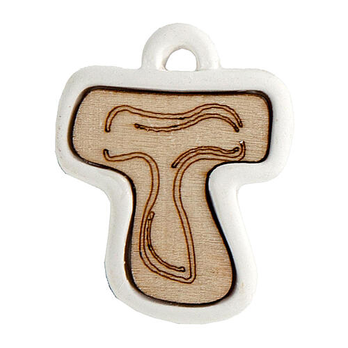 Croix tau pendentif plâtre et bois 3x3 cm 1