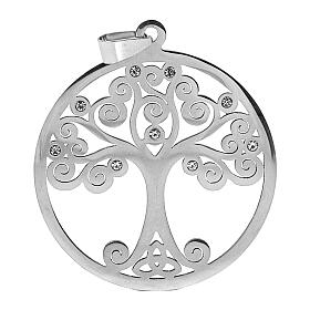 Silver charm for religious favours, Tree of Life, zamak and rhinestones, 2 in