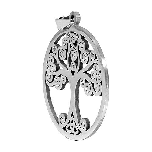 Silver charm for religious favours, Tree of Life, zamak and rhinestones, 2 in 2