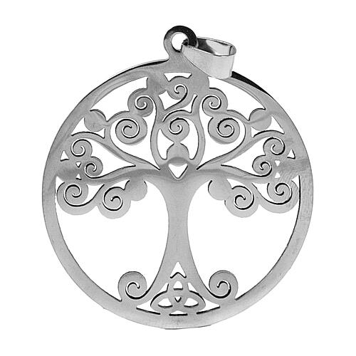 Silver charm for religious favours, Tree of Life, zamak and rhinestones, 2 in 3