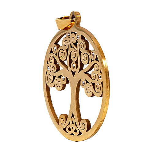 Golden charm for religious favours, Tree of Life, zamak and rhinestones, 2 in 2