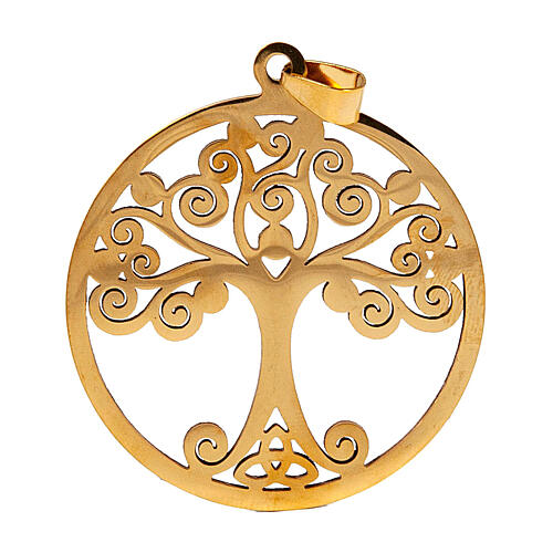 Golden charm for religious favours, Tree of Life, zamak and rhinestones, 2 in 3