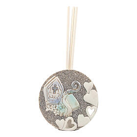 Round glittery air freshner with Confirmation symbols, religious favour, 3x1 in