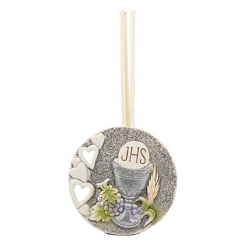 Round glittery air freshner with Communion symbols, religious favour, 3x1 in 1