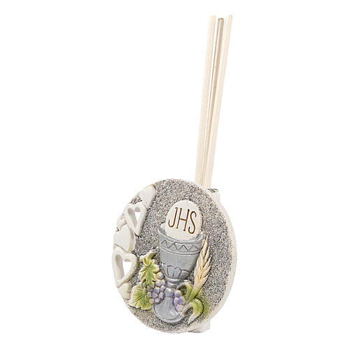 Round glittery air freshner with Communion symbols, religious favour, 3x1 in 2