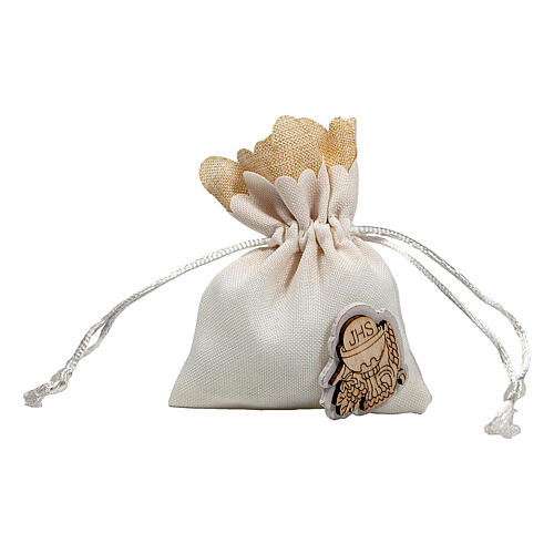 Ivory organza bag with JHS and Communion symbols 4x3 in 1