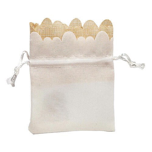 Ivory organza bag with JHS and Communion symbols 4x3 in 3