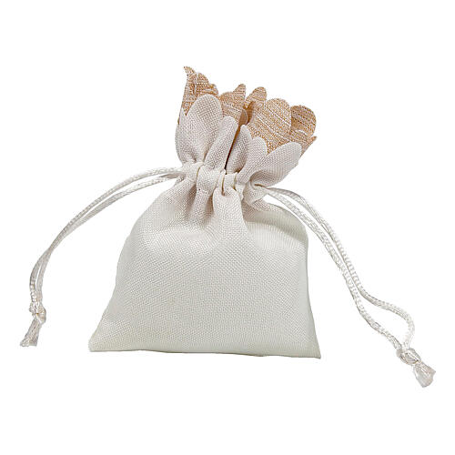 Geschenksäckchen mit Ziehband, Weiß, Holzplakette mit Symbolen der Firmung, 10x8 cm 5