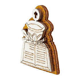 Communion wood magnet with white book and chalice 2x1.5 in