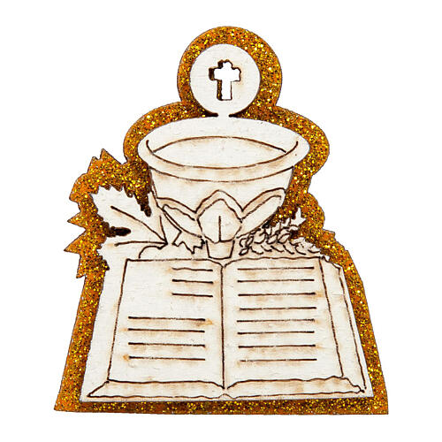 Communion wood magnet with white book and chalice 2x1.5 in 1