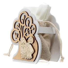 Geschenkverpackung, Lebensbaum und Symbole der Firmung, Holz, inkl Säckchen, 7 cm