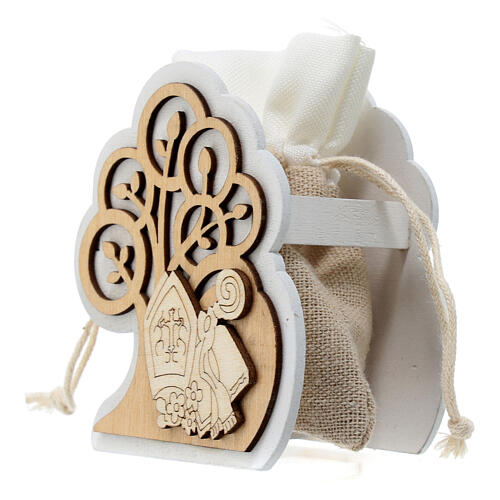 Geschenkverpackung, Lebensbaum und Symbole der Firmung, Holz, inkl Säckchen, 7 cm 2