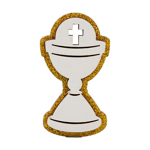 White chalice magnet, wooden Communion favour, 2 in 1