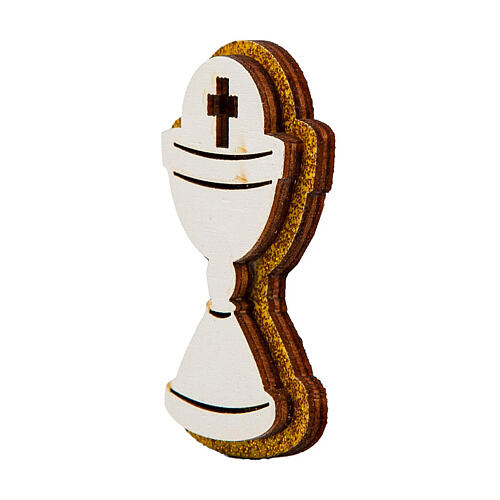White chalice magnet, wooden Communion favour, 2 in 2