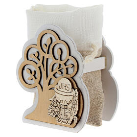 First Communion favor jute bag wooden Tree of Life 8 cm