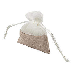 Geschenksäckchen mit Ziehband, Beige/Weiß, 12x10 cm