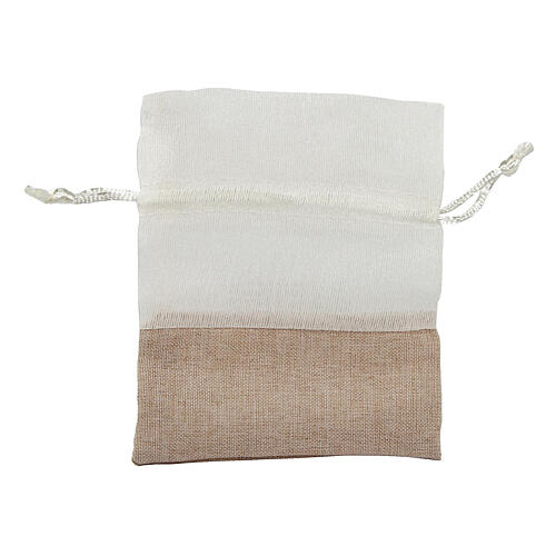 Geschenksäckchen mit Ziehband, Beige/Weiß, 12x10 cm 1