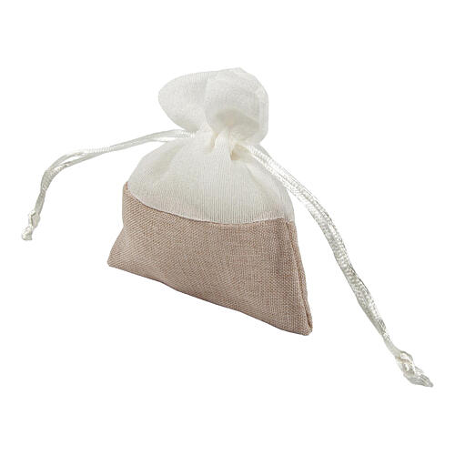 Geschenksäckchen mit Ziehband, Beige/Weiß, 12x10 cm 2