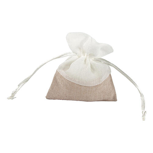 Geschenksäckchen mit Ziehband, Beige/Weiß, 12x10 cm 3